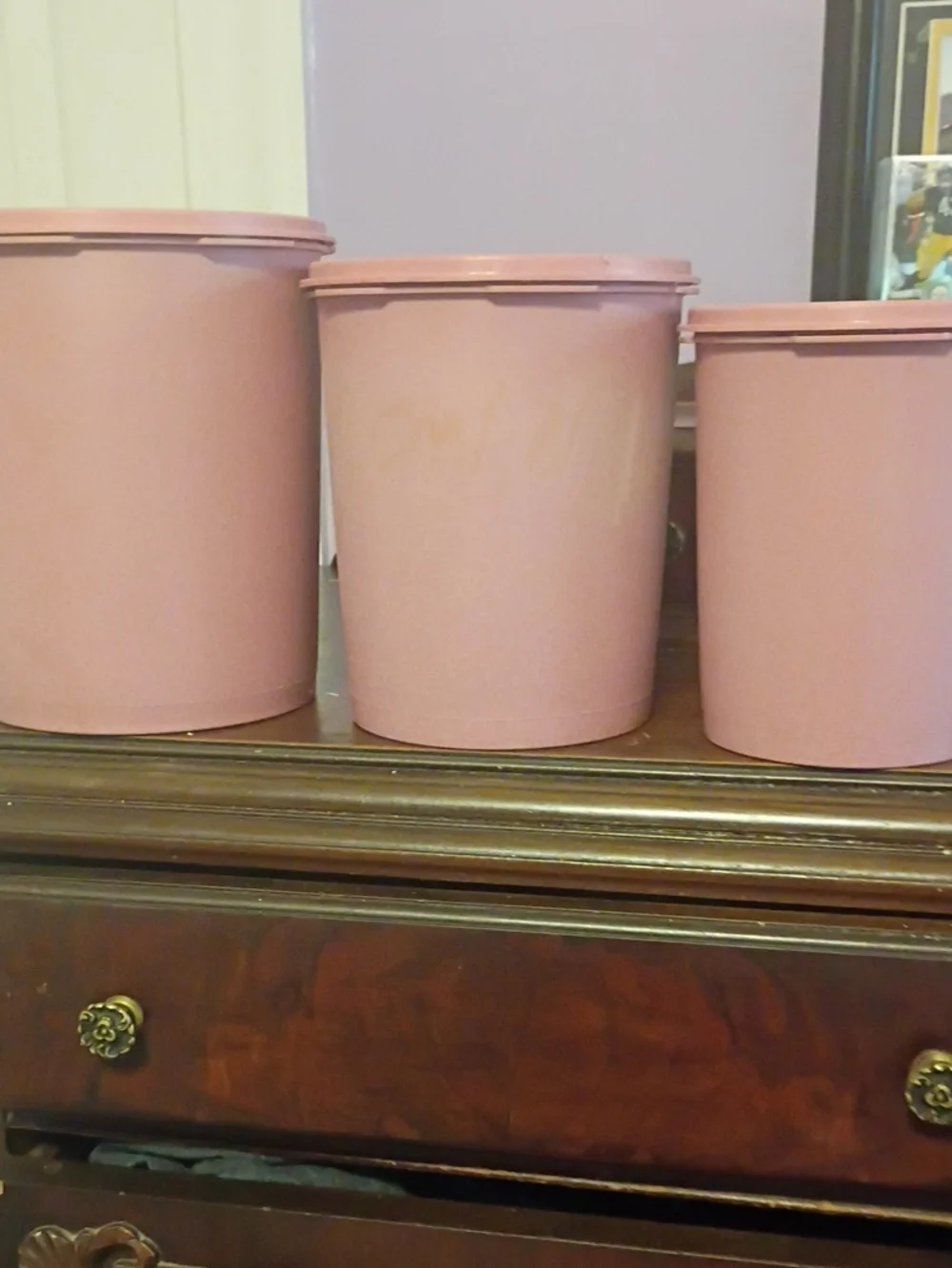 Tupperware Three Dusty Rose Nesting Storage Canister Set